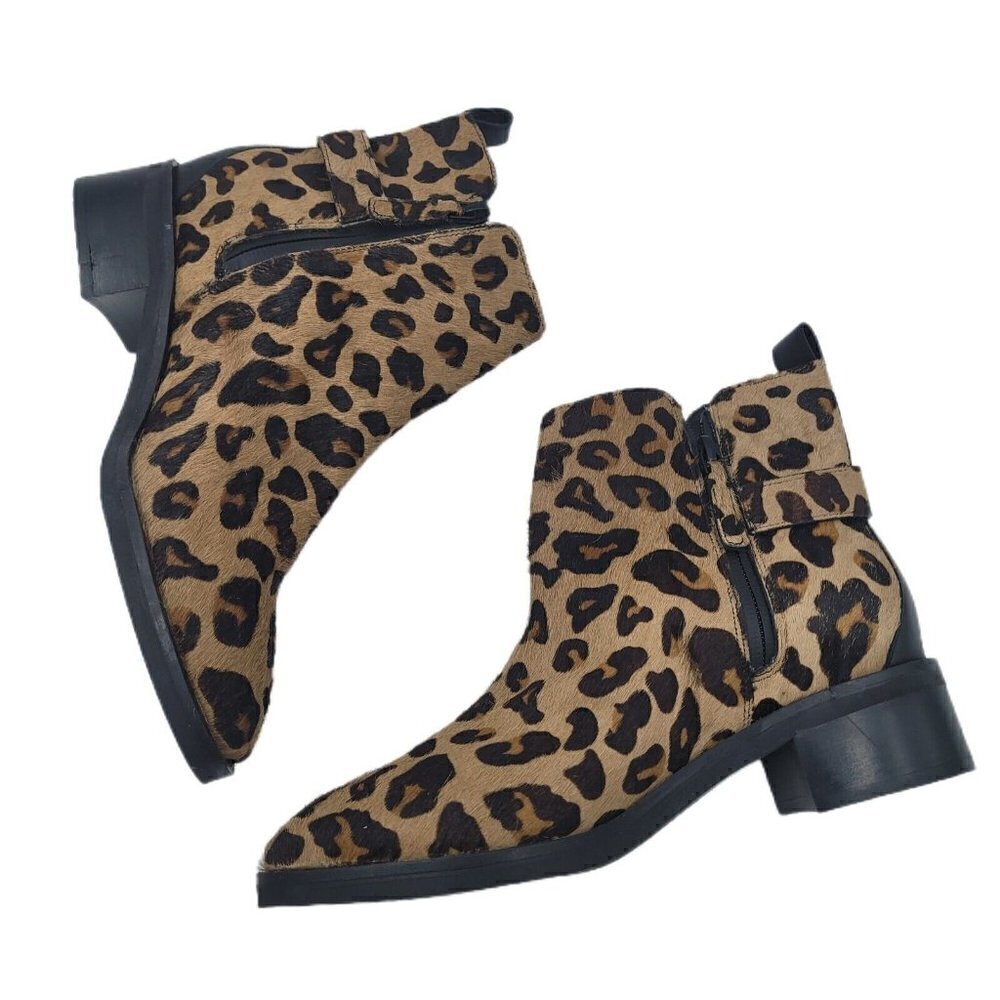 Cole Haan Kimberly Cheetah Print Side Zip Fur Bootie Ankle Boot W22302 Size 6.5B